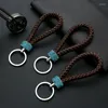 Keychains 1Pcs Leather Knitting Rope Crystal KeyChain Metal Luxury Car Key Holder Hand Woven Couple Gift Women Fashion Keyring Accessories