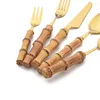 Servis uppsättningar jankng trähandtag 304 rostfritt stål spegel naturlig trä middagskniv gaffel gaffel kök ris sked bestick