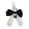 Handmade Fabric Bow Tie White Pearl Pendant Keychain Car Key Bag Charm Women Girl Keyring Gift