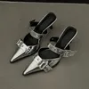 Sandaler Punk Goth Metal Buckle High Heel 2023 Summer Pointed Toe Silver Party Shoes Woman Korean Style Thin 231102