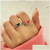 Charm Bracelets 17Km Vintage Golden Rings Set For Women Fashion Pink Green Color Resin Flower Love Heart Ring Whole Jewelry D Dhgarden Dhqbd