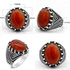 Bagues en grappe Pierre d'agate naturelle Bague pour homme en argent sterling 925 Tendance beauté turque Bon augure rétro à envoyer au père