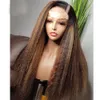Gluless Highligh Auburn Blonde Wigs Kinky Straight U Part Wigs Side/Middle U shaped Yaki Straight Ombre Chestnut Brown VPart Wig