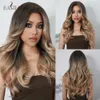 Syntetiska peruker Easihair Long Brown Ombre Wavy peruker för kvinnor Syntetiska kastanjvärmebeständig mellersta del Cosplay Wig 230227