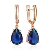 Dangle Earrings Kinel Water Drop Dark Blue Long For Women 585 Rose Gold Color Natural Zircon Wedding Daily Jewelry