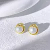 Orecchini a bottone Vinregem Vintage Elegante 8 MM Perla Gemma Orecchini a bottone per donna Placcato oro 18 carati Gioielli in argento sterling 925 all'ingrosso