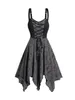 Lässige Kleider Gothic Colorblock Lace Up Destroyed Style Kleid für Damen Verstellbarer Riemen Asymmetrischer Saum Midi Robe