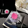 Cluster Ringen Luxe S925 Zilver Roze Kussen Hoge Carbon Toermalijn Voor Vrouwen Micro Pave Diamond Crystak Sierlijke Verlovingscadeau Sieraden