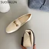 SUOJIALUN Autumn Dress Women Flat Fashion Buckle Soft Sole Ballet Shoe Ladies Casual Slip On Round Toe Loafer Shoes Muje s