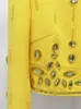 2ピースドレス手作りのダイヤモンドスカートスーツ女性2023ファッションネイルビーズ象眼細工黄色の短いトップセット服