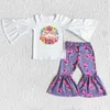 Set di abbigliamento Promozione Vestiti per bambini primaverili e autunnali Camicie a maniche lunghe con volant per bambina Pantaloni con stampa mucca occidentale Set per bambini