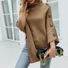 Damenpullover 2023 Herbst Winter Button Poncho Frauen Pullover Pullover Rollkragenpullover Strickwaren Vintage Cape Batwing Sleeve SA987