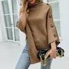 Chandails pour femmes 2023 Automne Hiver Bouton Poncho Femmes Pull Pulls Col Roulé Jumpers Tricots Vintage Cape Batwing Manches SA987