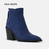 Stivali Chunky Tacchi in legno Stivali Donna Scarpe in pelle solida Zeppe a punta Botas Feminina Bottiglie alla caviglia da cowboy Chelsea Botines Mujer 230403