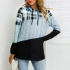 Women's Hoodies Women Fall Spring Hoodie Patchwork Plaid Print Hooded Loose Casual Long Sleeve Drawstring Mid Length Lady Pullover Top