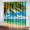 Cortina de praia com estampa de paisagem, cortinas adequadas para sombreamento e decoração em quartos e salas de estar