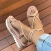 Sandals Hemp Rope Women Sandals Summer Platform Shoes Sexy Purple Cross-tied Plus Size Woman Sandals Wedge Roman Sandals Solid Style 230403