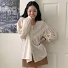 Women's Blouses Women's Vintage Loose Lace Shirt Lantern Sleeve Single Breasted Spring Blouse Round Collar French Style Tops