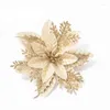 Decorative Flowers 14cm Christmas Gold Powder Artificial Flower Wreath Home Decoration Floral Xmas Tree Drop Ornaments Accessories