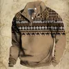 Men's Hoodies Vintage Tribal Print Hoodie For Men Button Down Collar Sweatshirt Oversized Casual Long Sleeve Tops Male Daily Streetwear