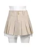 Skirts Sweetown Koreaanse mode kaki korte kanten trim schattige geplooide dames preppy stijl knop omhoog hoge taille zomer 230403