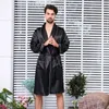 Herren-Nachtwäsche, große Größe, Herren-Robe, Kimono, Bademantel, Kleid mit Tasche, schwarze Seide, Satin, Nachtwäsche, Frühling, Sommer, Homewear, 5XL, 6XL, 7XL