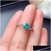 Ringar Green Moissanite Ring 1CT VVS 6.5mm Lab Blue Diamond Fine Jewelry for Women Jubileum Payty Gift Real S925 S DHGARDEN DH92Y