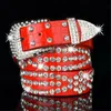 Paski Kobiety moda Solid Lopard Print Studded Rhinestone Belt PU skórzany bling kryształ regulacyjny brokatowy pasek na imprezę klubową 231102