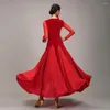 Stage Wear Ballroom Competition Dress Waltz Costume Velvet Long Sleeves V Neck Dance Performance Clothes Outfits Ball Gowns