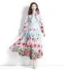 Womens Floral Dress Boutique Long Sleeve Dress 2023 Spring Autumn Bow Maxi Dress High-end Fashion Lady Long Dresses Runway Holitay Dresses