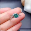 Anelli Anello Moissanite Verde 1Ct Vvs 6.5Mm Lab Diamante Blu Gioielleria Raffinata Per Le Donne Anniversario Payty Regalo Reale S925 S Dhgarden Dh92Y