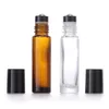 1/3 Oz rechargeable huile essentielle rouleau sur bouteilles 10 ml Transparent ambre verre dépoli vide parfum métal boule bouteilles
