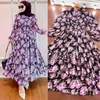 Vêtements ethniques Malaisie Femmes musulmanes Floral Imprimer Volants Abaya Longue Maxi Robe Turquie Islam Eid Party Dubaï Kaftan Robe Arabe Jalabiya