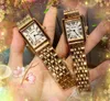 Haut de gamme cool amateurs réservoir romain deux broches design montre or rose boîtier en argent hommes femmes ultra mince horloge en acier inoxydable bracelet en cuir véritable visage carré montres à quartz