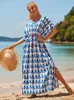 Kvinnors badkläder Bohemian Dress Beach Cover Up Tassel Print Loose Maxi Dress Bikini Cover Up Robe de PlaGe Beachwear Beach Wrap Swimsuit Coverup 230403