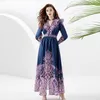 Women Designer V-Neck Boho Maxi Sukienka Lantern Rękaw wysoki talia Rucha Vintage Paisley Floral Party Sukienki szlafropowe 2023