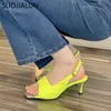 SUOJIALUN Brand Sandals Design Ladies Slipper Women Handmade Weave Open Toe Slip On Slides Thin Heels Party Dress Sandal