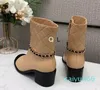 Designer Luxury ankle lassic lady coco booties woman fashion Motorcycle boots chunky heel Embroidery shoes lambskin high cut sneaker nude with chain