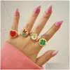 Charm Bracelets 17Km Vintage Golden Rings Set For Women Fashion Pink Green Color Resin Flower Love Heart Ring Whole Jewelry D Dhgarden Dhqbd