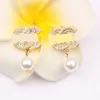 Luxus 18K Gold Plated Designer Stud Ohrring für Mode Frauen Doppelbrief Designer Diamond Perle Anhänger Schmuck Hochzeitsfeier Geschenk Hochqualität 20Style
