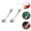 Dinnerware Sets 2 Pcs Travel Silverware Metal Sporks Camping Flatware Cutlery Picnic Tableware Fork Spoon