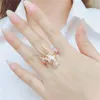 Cluster Rings Unique Design 585 Purple Gold Plated 14K Rose In Hand Diamond Engagement For Women High-level Charm Fashion Jewelry