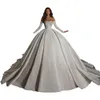 Abiti da sposa di lusso senza spalline con abiti da ballo Maniche lunghe Perline Abiti da sposa con strascico lungo in cristallo bling Principessa Regina Abito da sposa