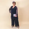 Snygga spetsmödrar Banddräkter med långärmare Jacka Bröllop Gästklänning V Neck 3 bitar Plus Size Mother of Bride Dresses