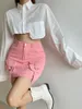 Damenblusen Single Girl WOMENGAGA Spicy Breasted Pocket Decorative Shirt Design Sense High Waist Short Open Nabel Long U052