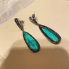 Dangle Oorbellen Voor Vrouwen Vintage Drop 925 Zilveren Naald Kunstmatige Smaragd Edelsteen Zwarte Kleur Bruiloft Engagement Bruids Fijne Sieraden