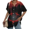 カジュアルドレス春の夏の長袖ボタンシャツドレスレッドスプラッシュインクプリントデザインファッショントレンドデイリーレディース