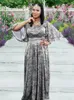 Vêtements ethniques Africain 2023 Dernières robes maxi femmes col rond manches chauve-souris robes ligne noire imprimée femme robe abaya dubaï national
