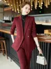 Pantalon de deux pièces pour femmes Femmes Pantalon formel Costume Mode Café Vert Noir Rouge Femme Business Work Wear Blazer Veste 2 Set 2023 Automne