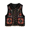 Dames fluwelen stof o-neck mouwloze geborduurde bloemen nationale wind desinger Vest Cardigan Coat SML